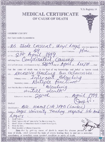 Download England Lagos university teaching hospital death certificate Photoshop template